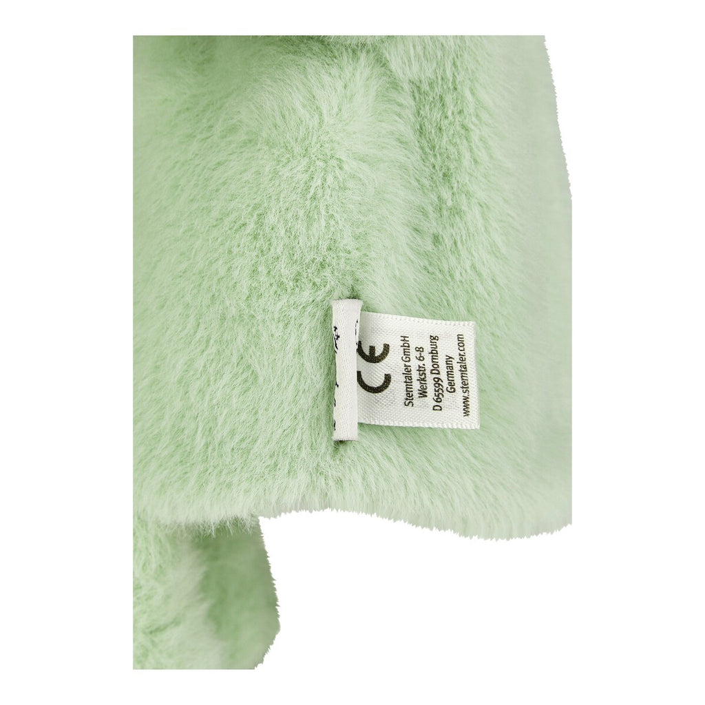 Nærbilde av hånddukke dino Rexi fleece og jersey 32 cm stoff