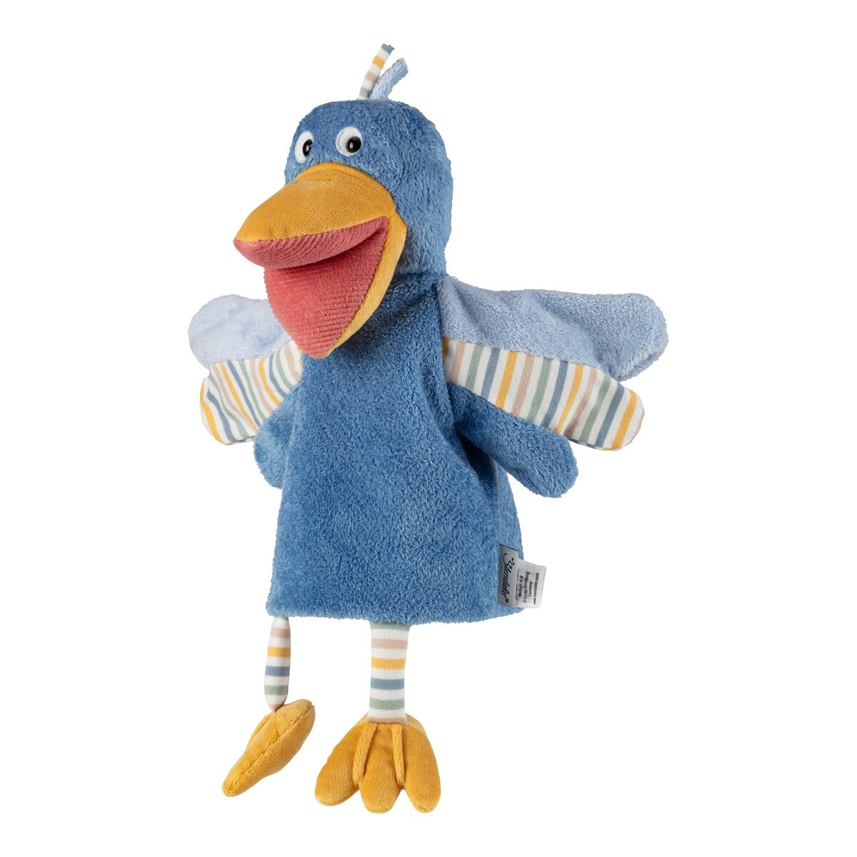 Hånddukke fugl i fleece og jersey 29 cm forfra