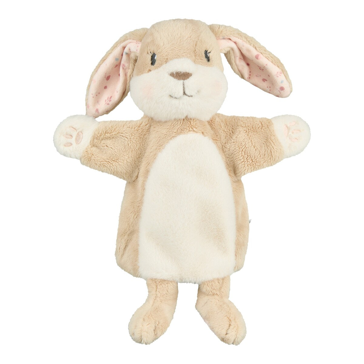 Bakside av hånddukke kanin Hanni i fleece og fløyel 32 cm