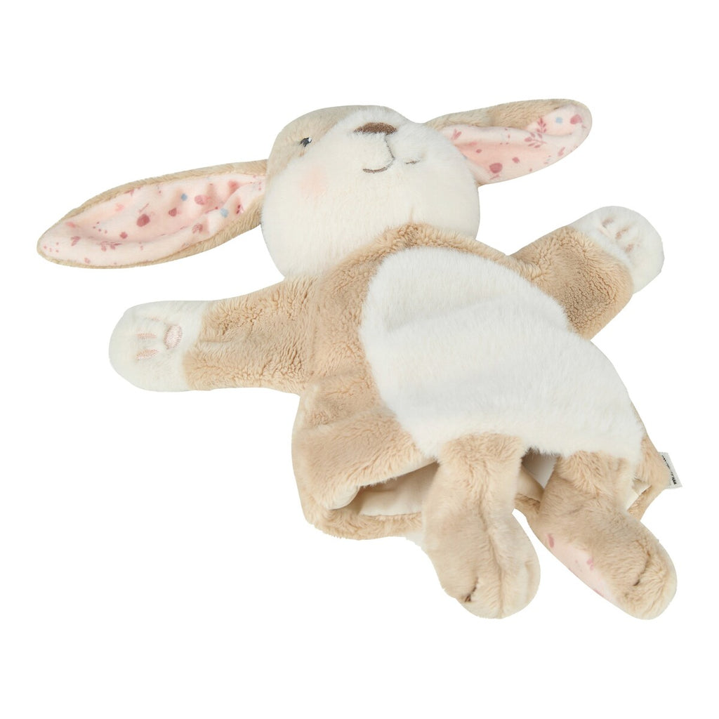 Hånddukke kanin Hanni i fleece og fløyel 32 cm montert på hånd