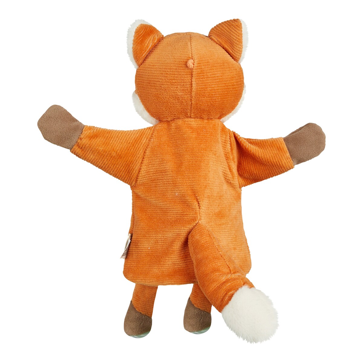 Nærbilde av hånddukke rev Filou fleece og kordfløyel 31 cm