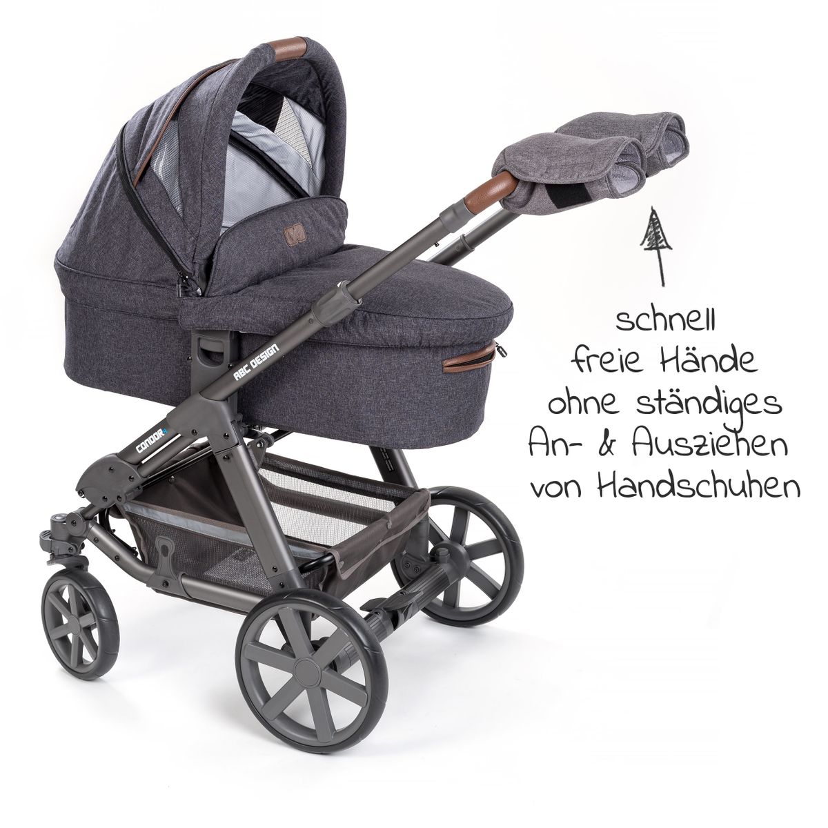 Bakside av Håndvarmer Deluxe i teddyfleece til barnevogn, grå