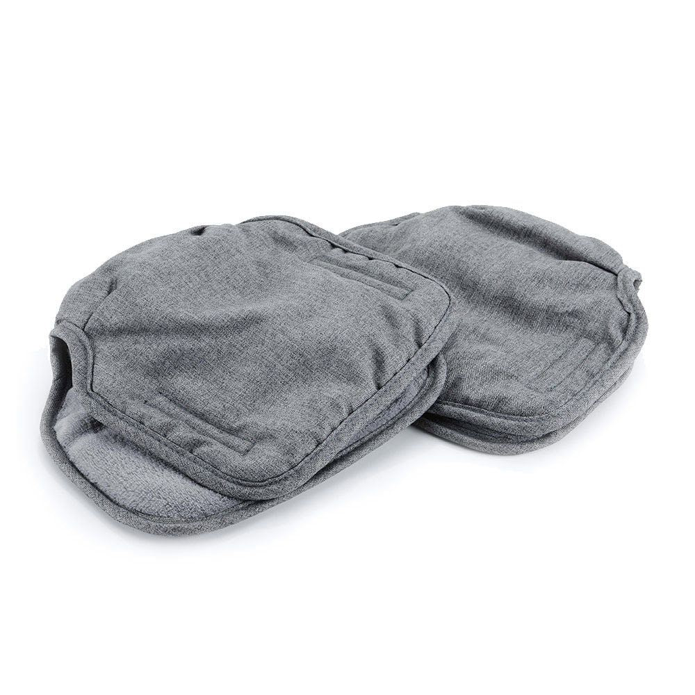 Nærbilde av borrelås på Håndvarmer Deluxe i teddyfleece til barnevogn, grå