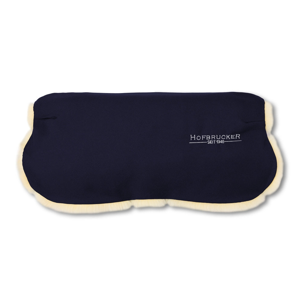 Håndvarmer i lammeskinn for barnevogn navy blue bakside