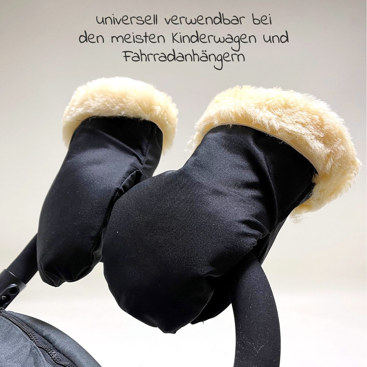 Håndvarmer Stroller Mitt i lammeskinn til barnevogn bakside
