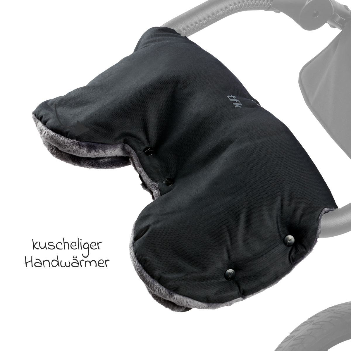 Håndvarmer Universal i fleece til barnevogn, svart bakside