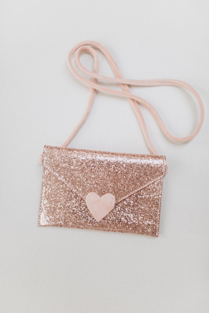 Håndveske for barn Love Letter med glitterstoff forfra