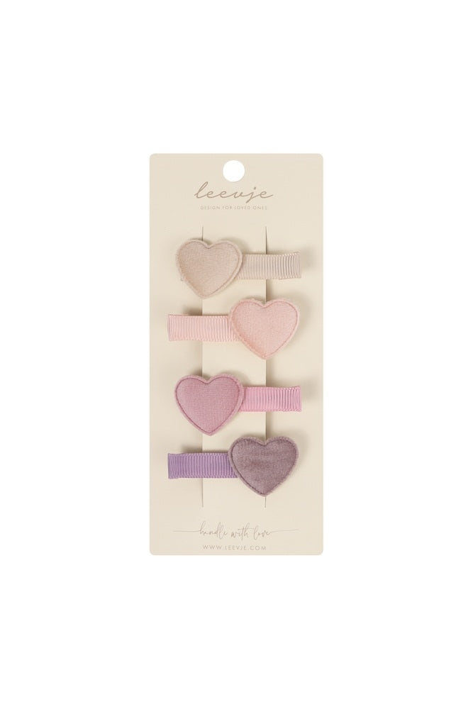 Hårspenne sett 'Velvet Hearts' croco clips forfra