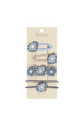 Hårspenner Blue Flowers Mix sett med 3 spenner og 2 strikker forfra