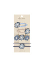 Hårspenner Blue Flowers Mix sett med 3 spenner og 2 strikker forfra
