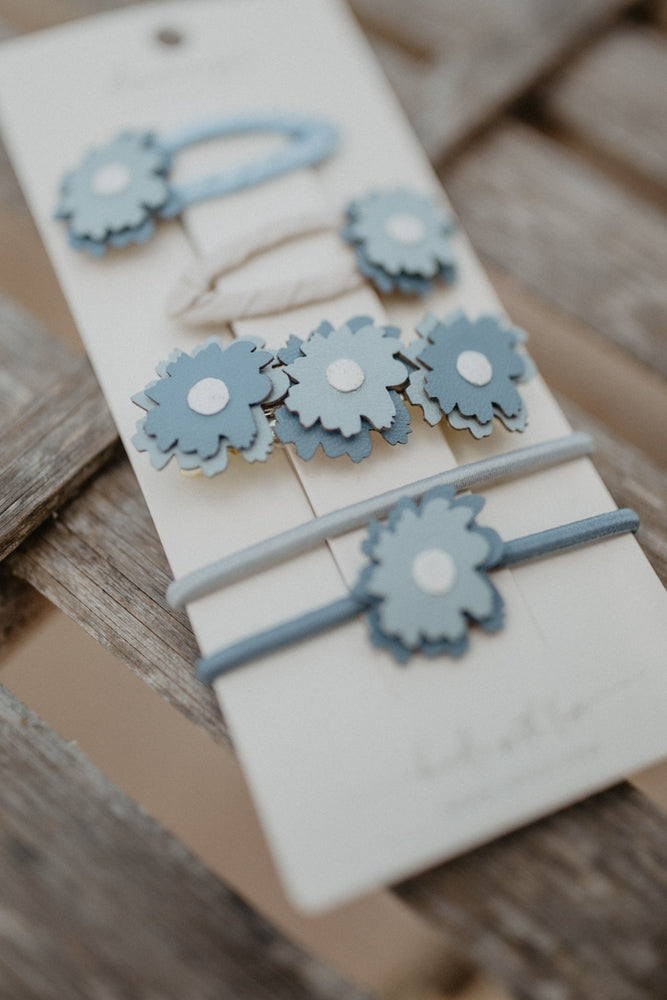 Detalj av stoffdekket Crococlip i Hårspenner Blue Flowers Mix sett