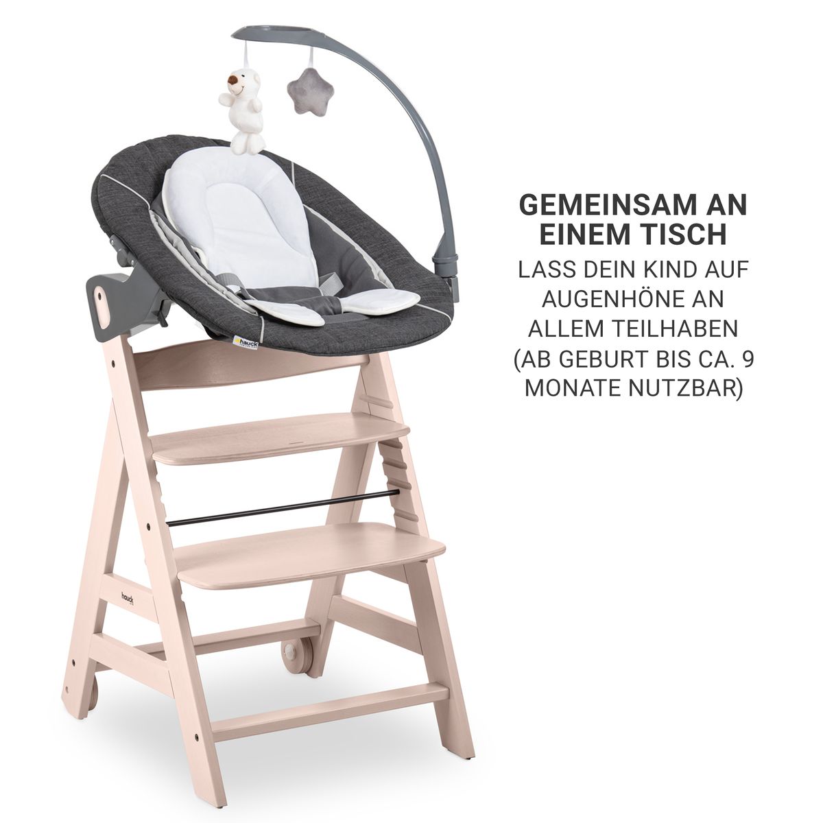 Barnestol Beta Plus 5-delers nyfødtsett Deluxe, gråmelert - Hauck