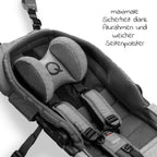 Nærbilde av 5-punkts sele på Hengekøye Plus med sikkerhetsramme for babytransport