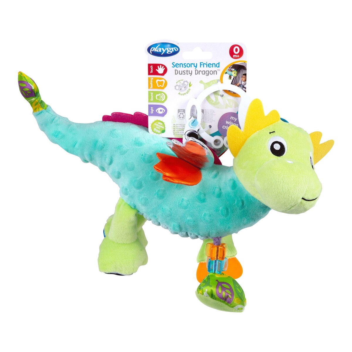 Hengeleke drage Sensory Friend Dusty med perler og rangle