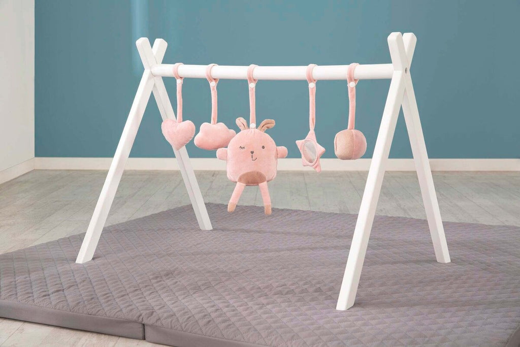 Detaljbilde av knitrefolie på hjerte i Hengeleker for babygym Lil Cutie Lily 5 deler