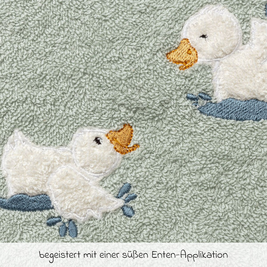 Hettehåndkle 80 x 80 cm bomullsfrotté, Edda - Sterntaler med ender-applikasjon