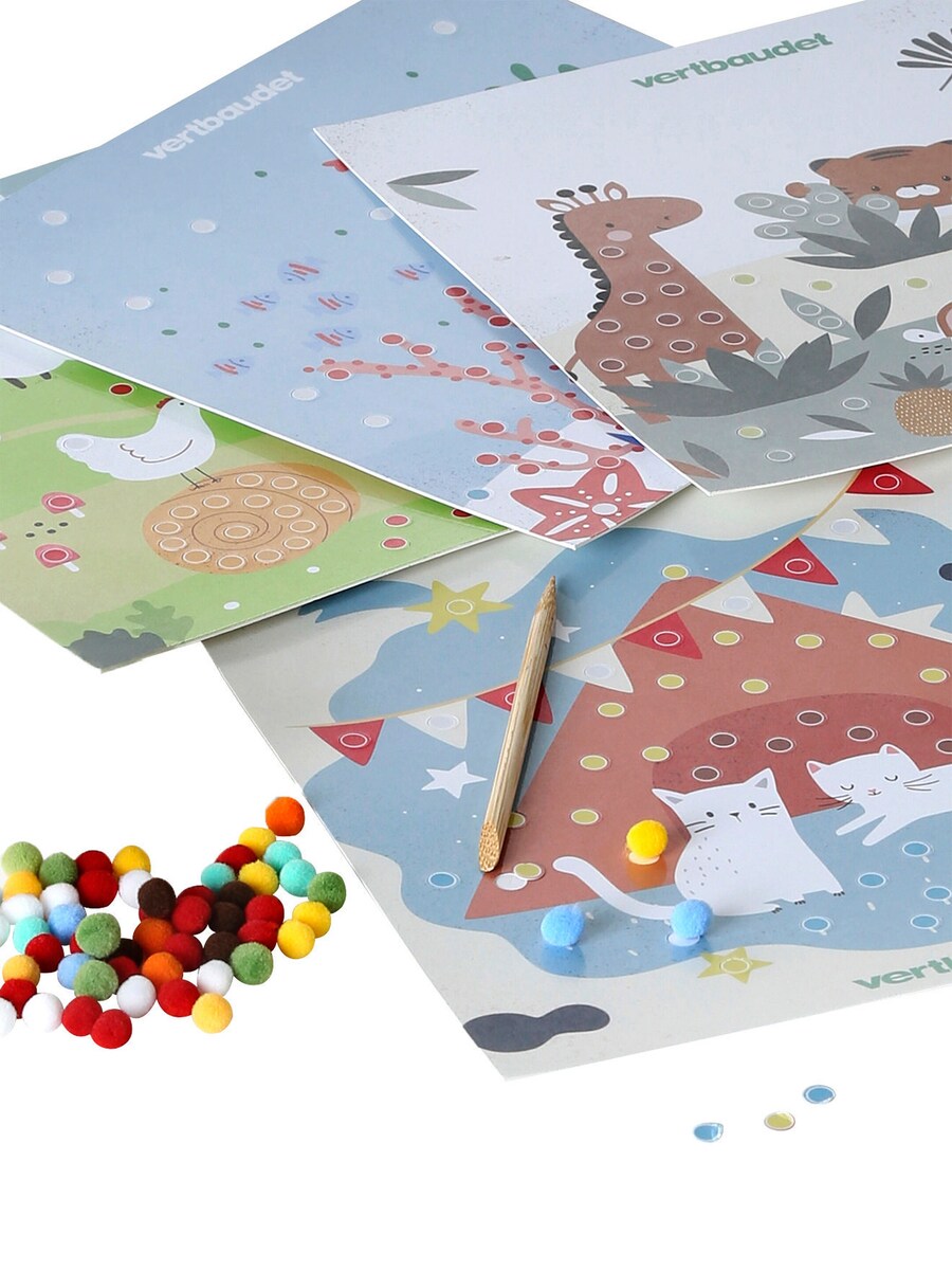 Hobbysett med pompombilder for barn 21,5x21,5 cm detalj av pomponger