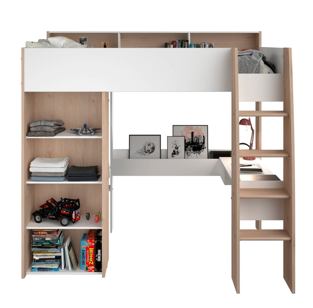 Montert Høyseng Shelter 11 eik Jackson med skap og skrivebord i rom