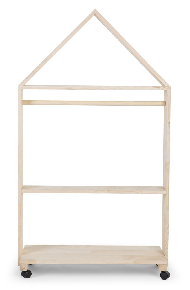 Detalj av hengestang på Husformet oppbevaringsreol med hjul 80x135 cm Childhome