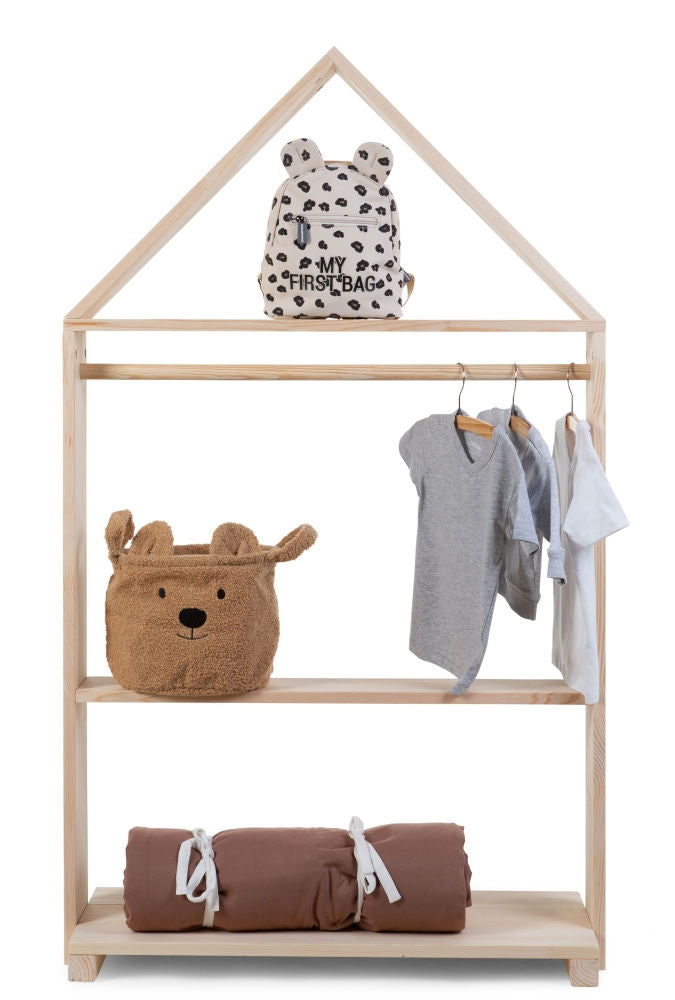 Husformet oppbevaringsreol med hjul 80x135 cm Childhome montert i barnerom