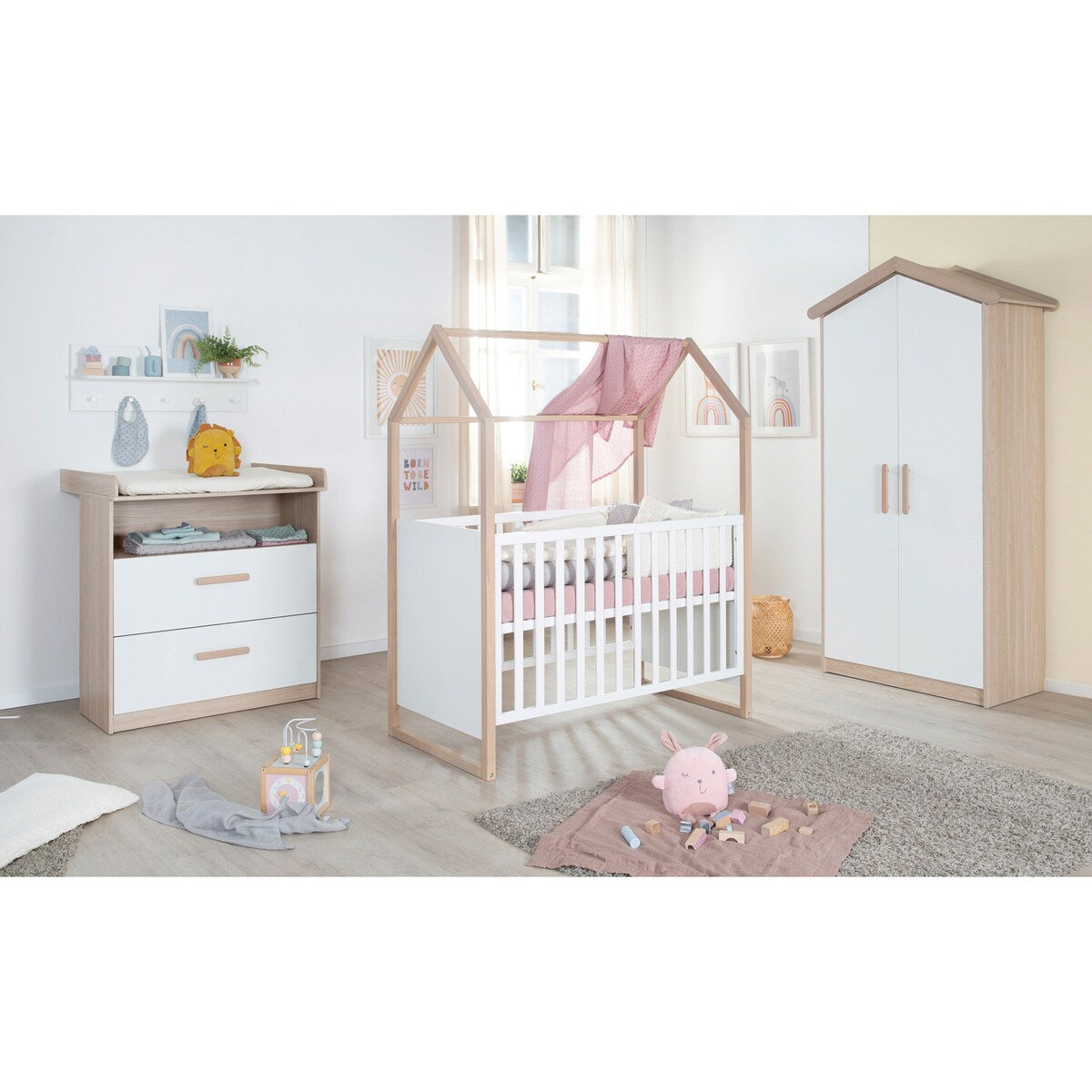 Husseng Cabane 60x120 cm med justerbar lattenrost med tak