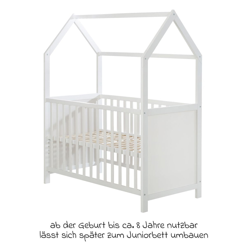 Husseng med stellebord og stellematte 60 x 120 cm hvit - Roba med sengebunnen i høyeste stilling