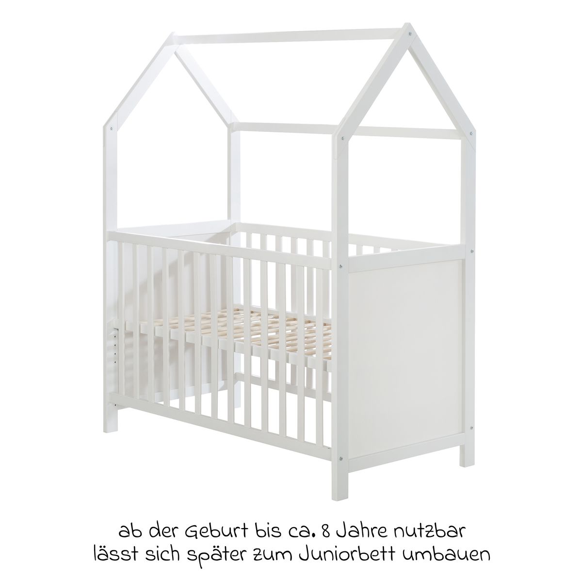 Husseng med stellebord og stellematte 60 x 120 cm hvit - Roba med sengebunnen i høyeste stilling