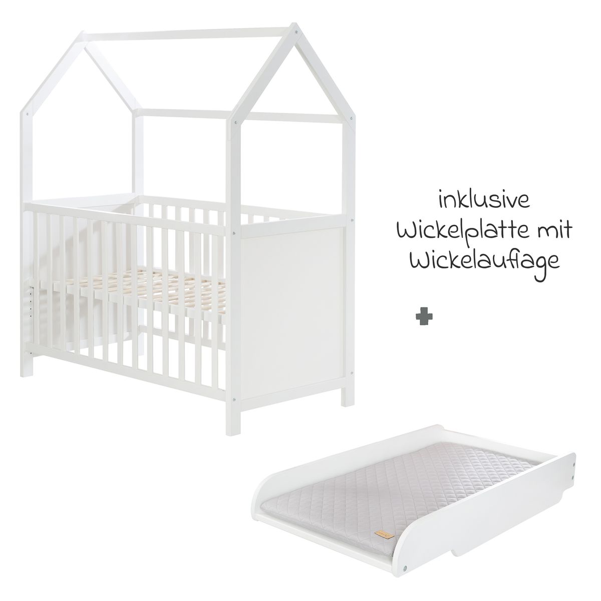 Husseng med stellebord og stellematte 60 x 120 cm hvit - Roba sett fra siden