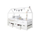 Husseng Traumhaus med 5 skuffer i furu hvit 90x200 cm bakside