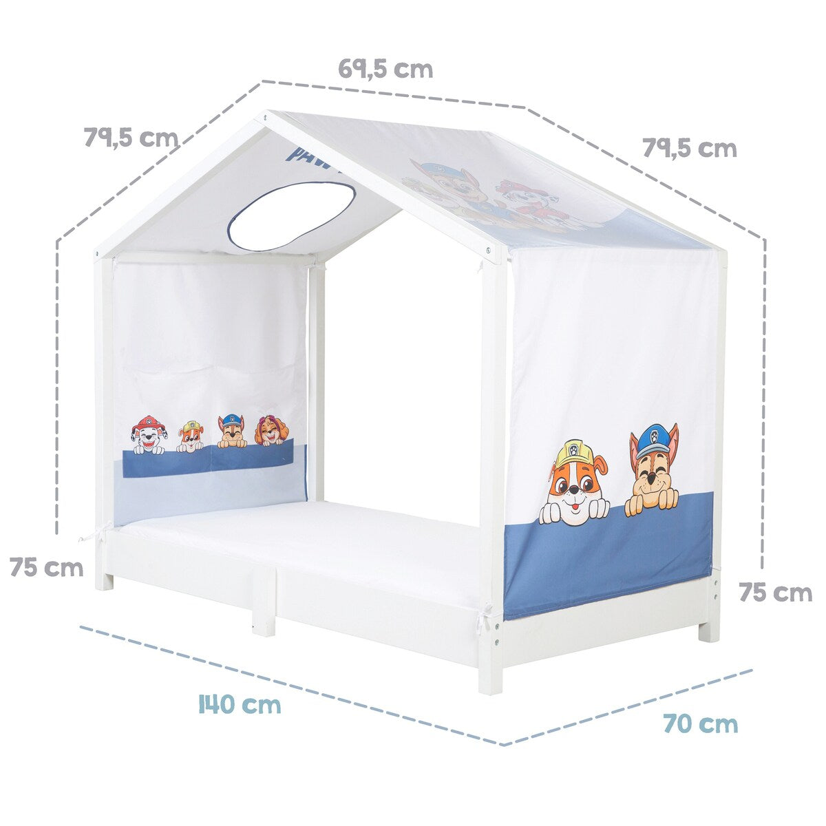 Husseng-trekk 70 x 140 cm Paw Patrol med lommer med takvindu