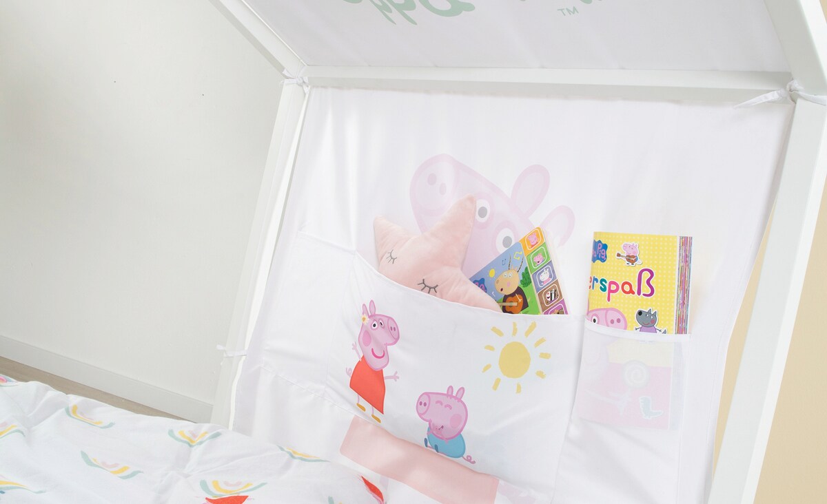 Husseng-trekk 90 x 200 cm Peppa Pig med lommer i barneromsmiljø
