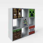 Nærbilde av Minecraft-design på dører til Hylle med 4 åpne rom og 5 dører push-open Minecraft