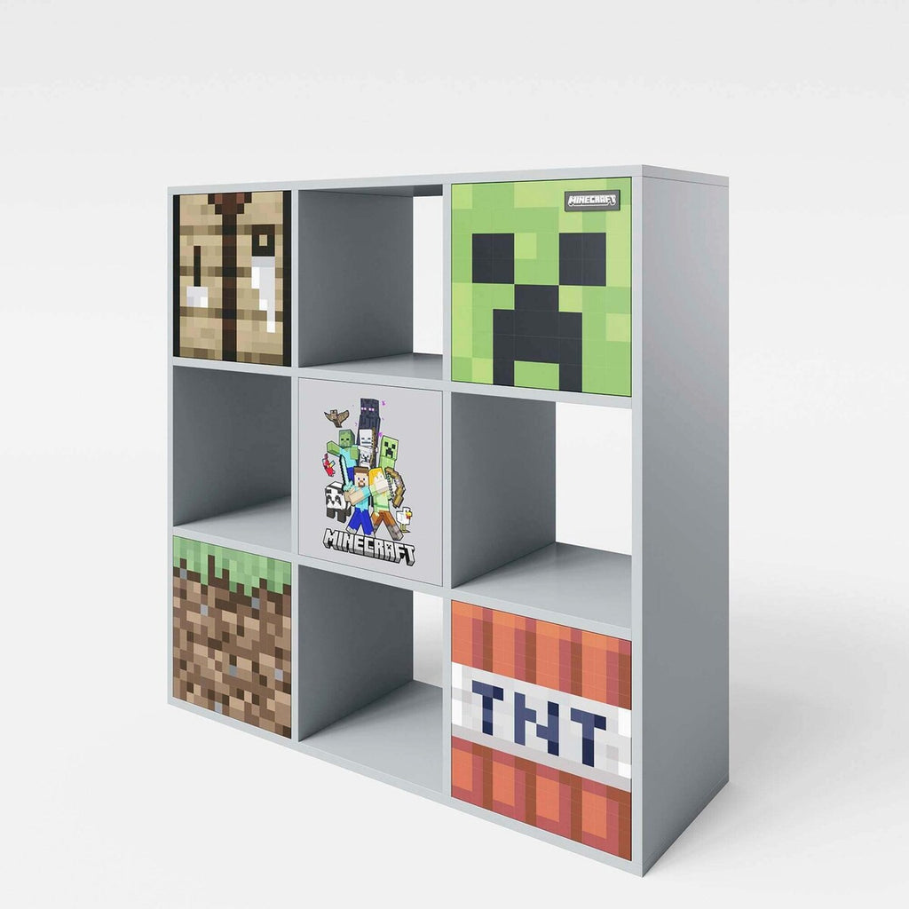 Sidevisning av Hylle med 4 åpne rom og 5 dører push-open Minecraft