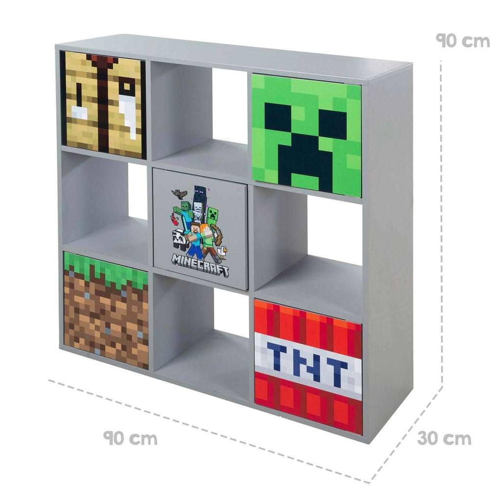 Detalj av treverk og finish på Hylle med 4 åpne rom og 5 dører push-open Minecraft