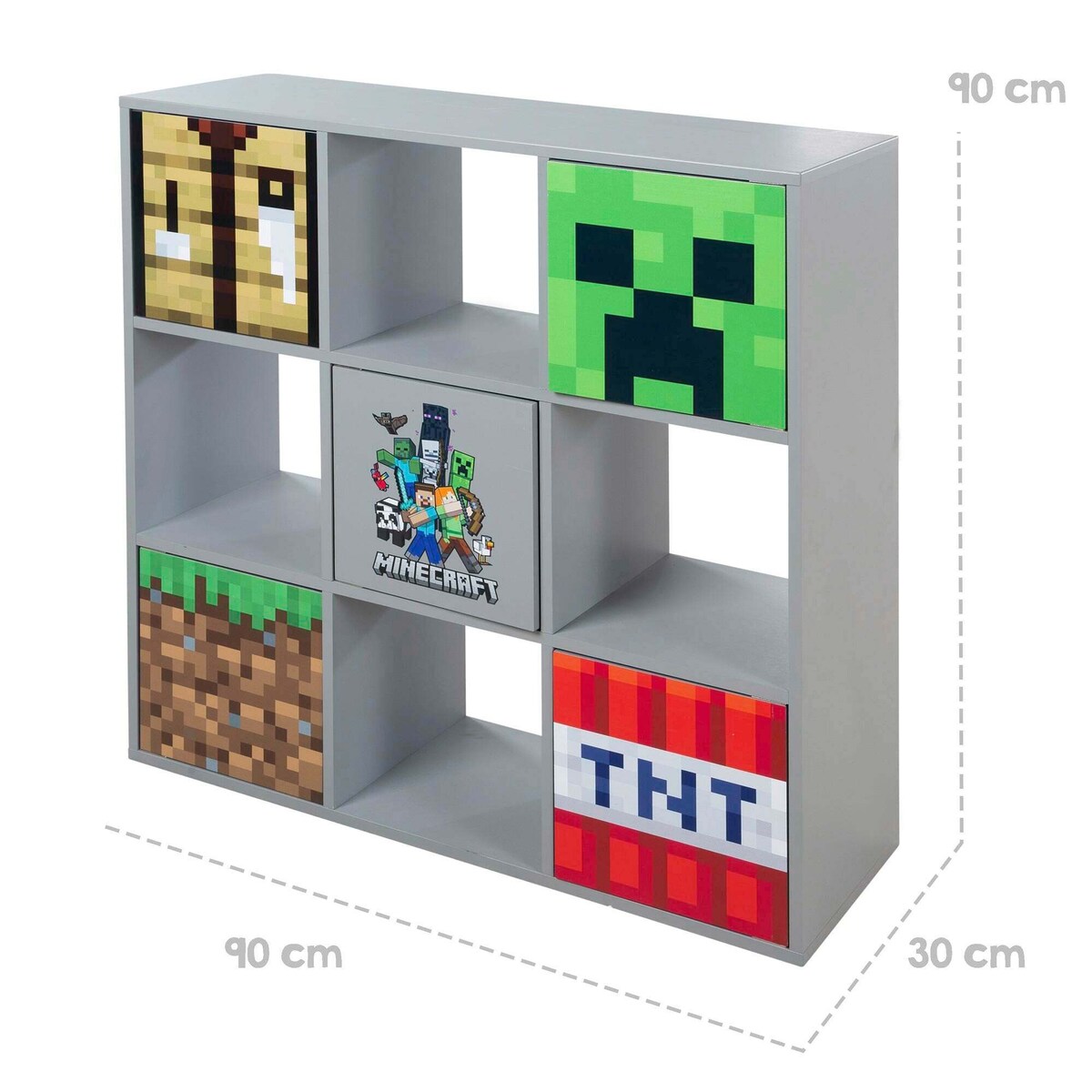 Detalj av treverk og finish på Hylle med 4 åpne rom og 5 dører push-open Minecraft