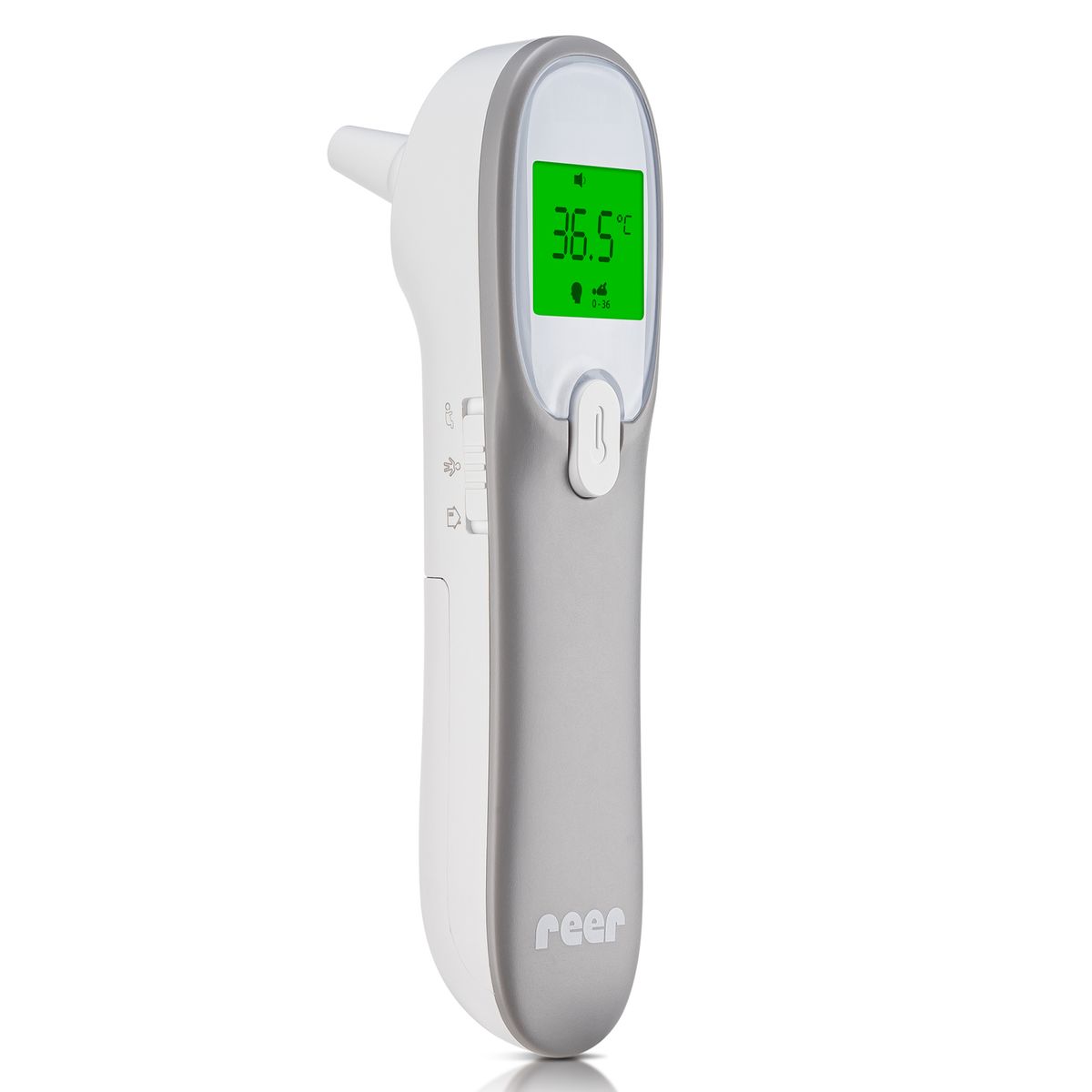Infrarødt febertermometer 3-i-1 Colour EarTemp for øremåling hvit og grå forfra