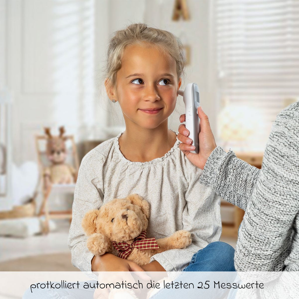 Nærbilde av det opplyste displayet på Infrarødt febertermometer 3-i-1 Colour EarTemp