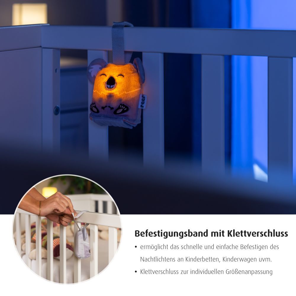 Innsovningshjelp Sleepy Koala med lys og melodier montert ved barneseng
