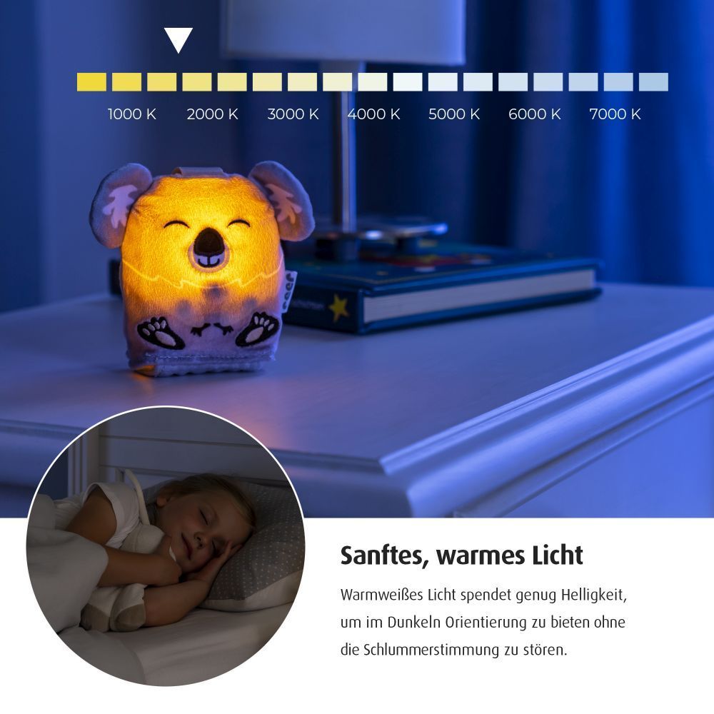 Innsovningshjelp Sleepy Koala med lys og melodier vist med batterirom