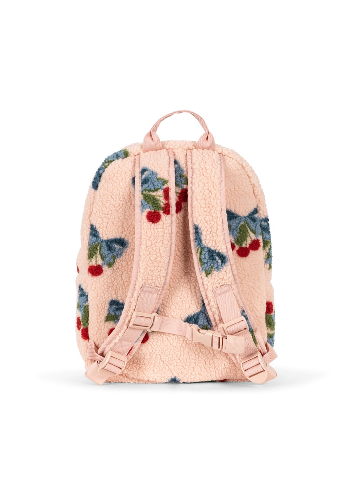 Detalj av Jody Teddy ryggsekk Amarena Rose materiale
