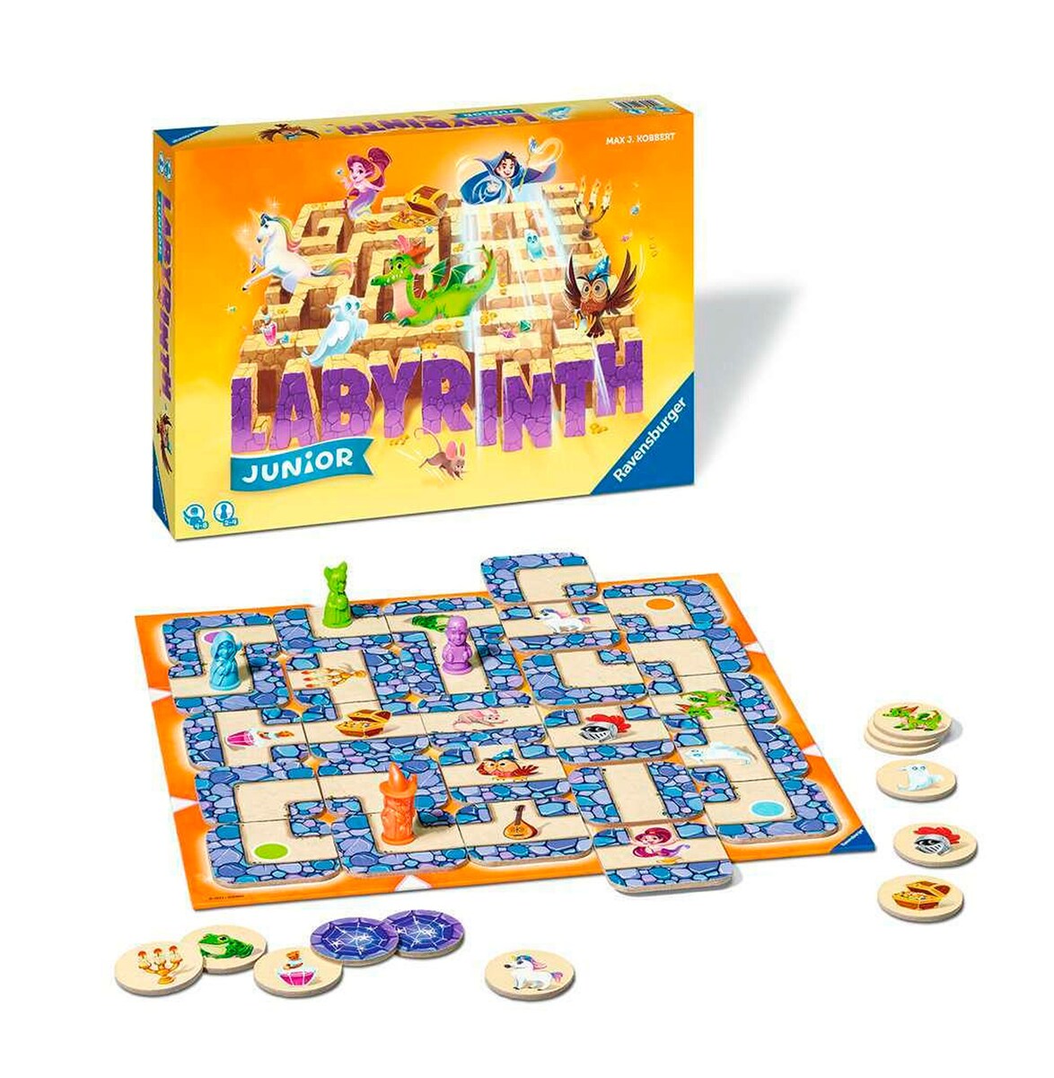 Junior Labyrinth brettspill fra 4 år, 2-4 spillere detalj av spillbrikker
