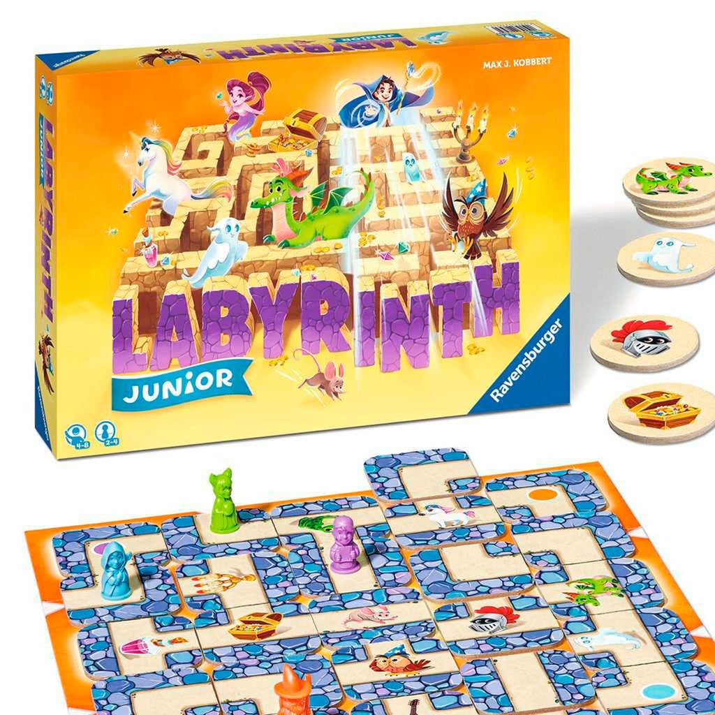Junior Labyrinth brettspill fra 4 år, 2-4 spillere montert spillbrett