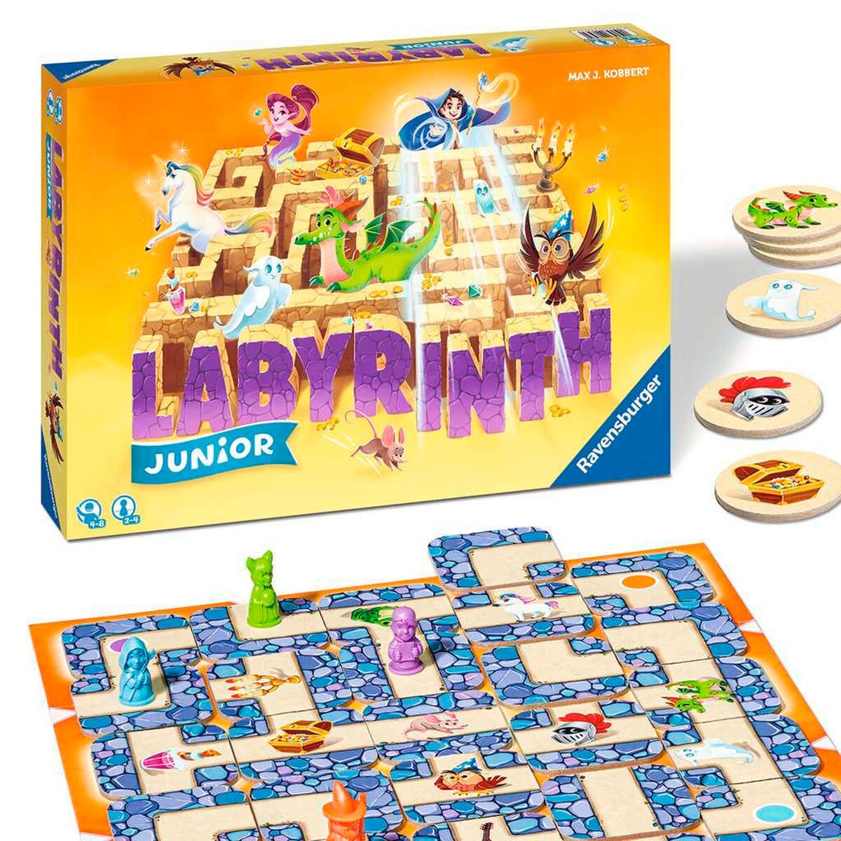 Junior Labyrinth brettspill fra 4 år, 2-4 spillere montert spillbrett