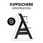 Barnestol Alpha Plus i europeisk bøk, svart justerbar fotplate