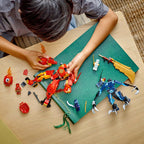 Nærbilde av Kai minifigur fra Kais ildmech settet
