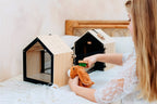 Kaninbur med utegård i tre for kosedyr small foot sett ovenfra