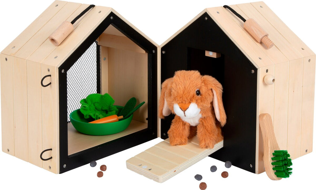 Kaninbur med utegård i tre for kosedyr small foot forfra
