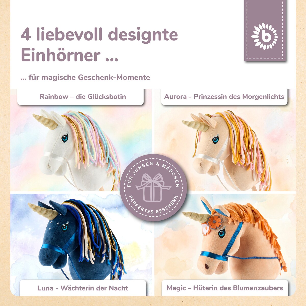 Kjepphest enhjørning Rainbow i tre fra 3 år - Bieco
