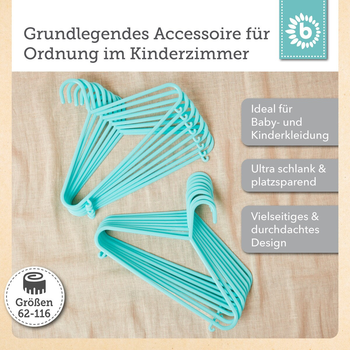 Kleshengere for barn 16 stk. turkis plast bakside