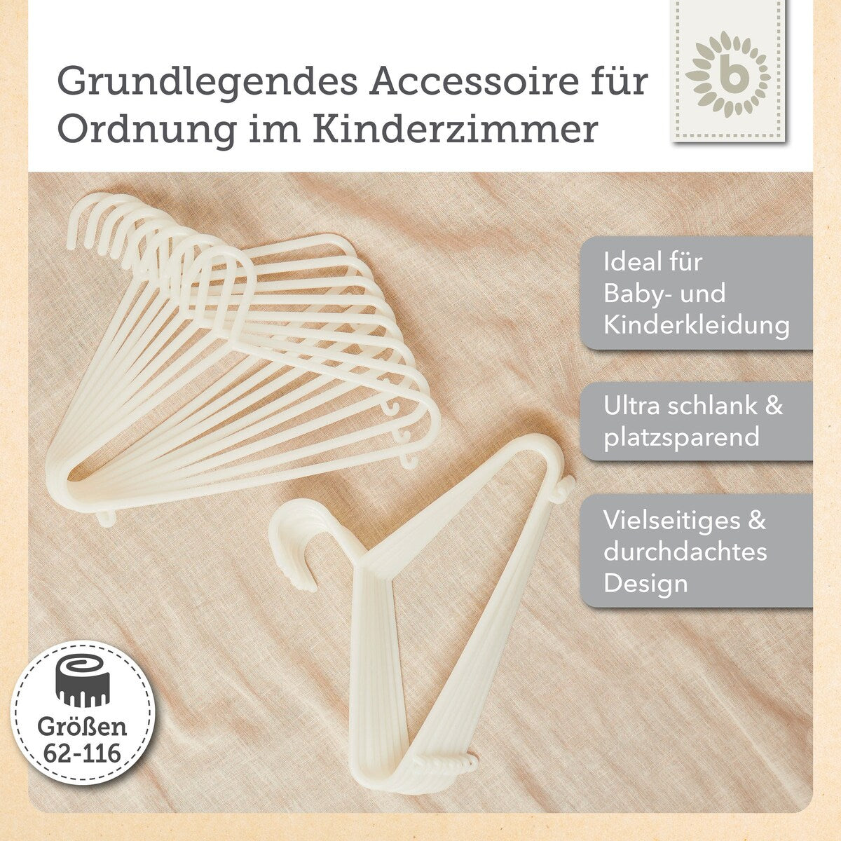 Kleshengere for barn 16 stk hvit plast 29,5 cm bakside